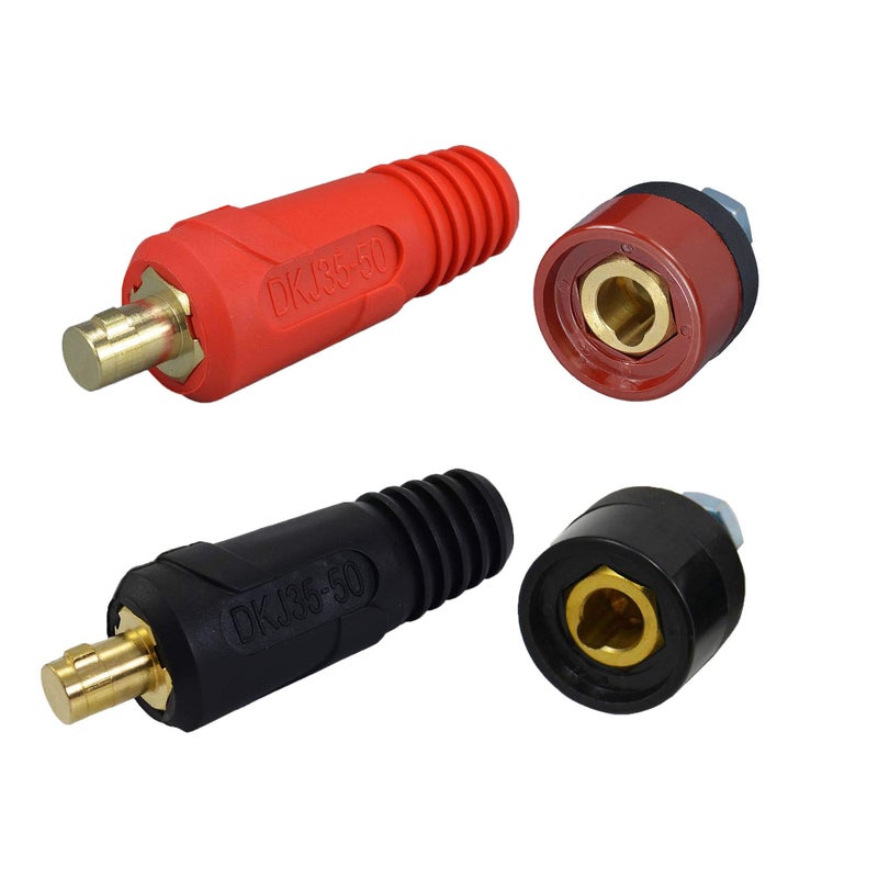 RIVERWELD TIG Welding Cable Panel Connector Plug & Socket Set DKJ35-50 & DKZ35-50 315Amp With Red & Black Color Dinse-Style Quick Fitting 4pcs - Image 1